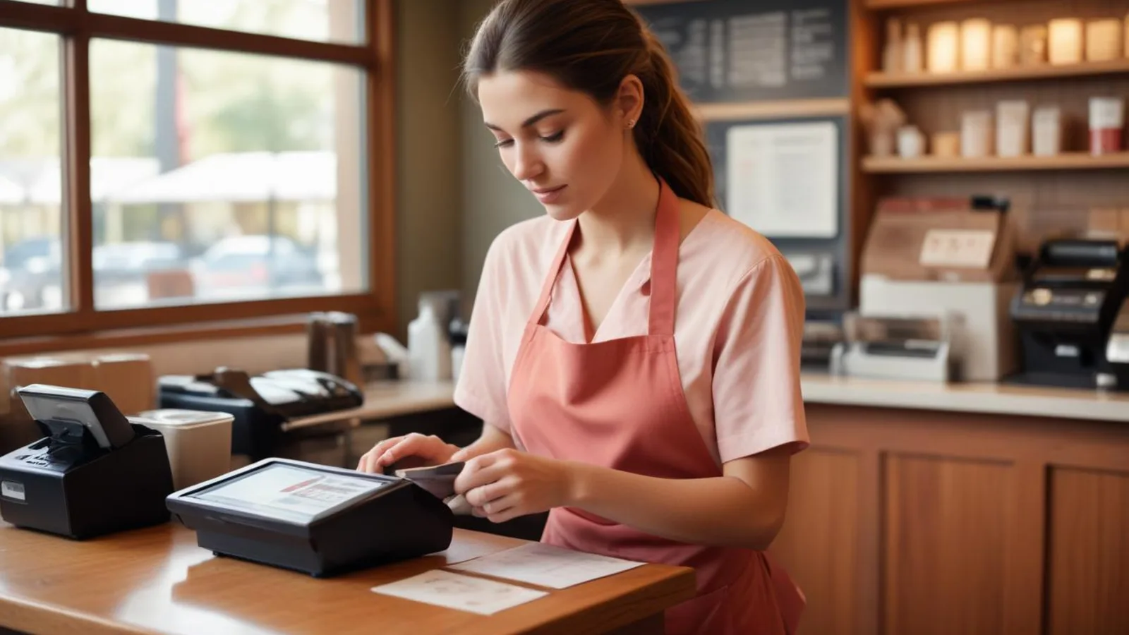 Waiter taking payment on the NovaResto touch POS